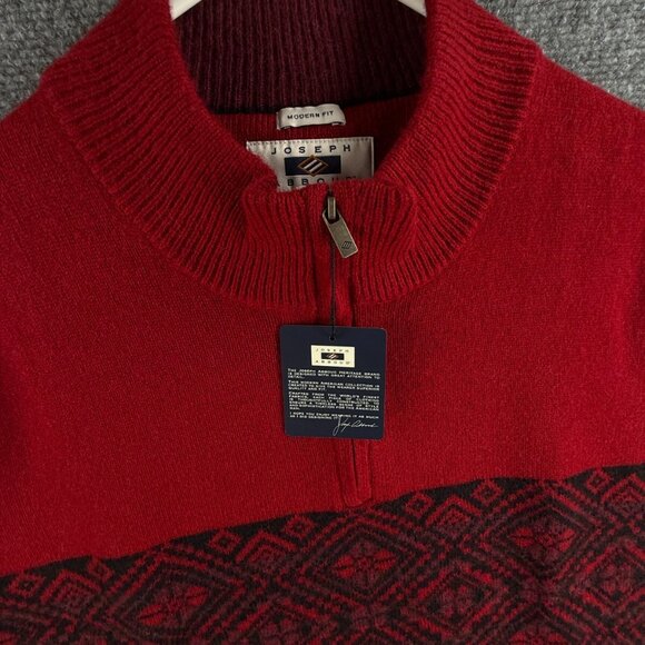 NWT Joseph Abboud Red Fair Isle Wool Blend 1/4 Zip Pullover Sweater 2XL - $80 - Picture 11 of 16